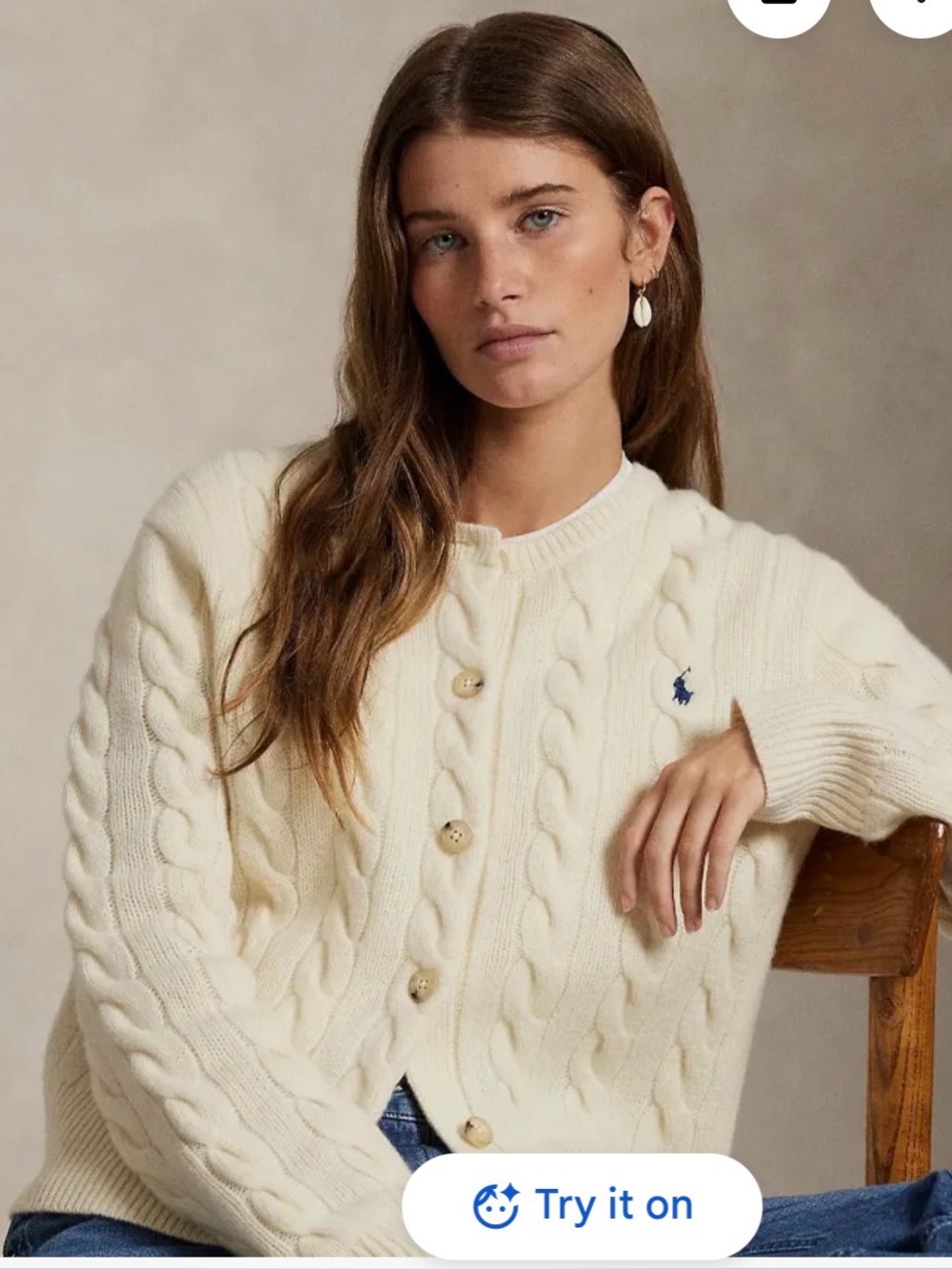 NWT polo Ralph Lauren Cream Cable-Knit Button Cardigan Sweater wool cashmere